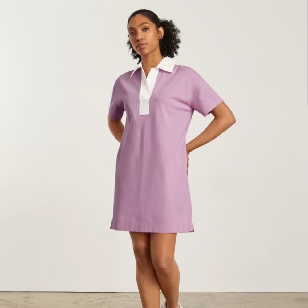NWT Everlane 100% Organic Cotton Collared Polo Mini Dress Pink Size XS/S